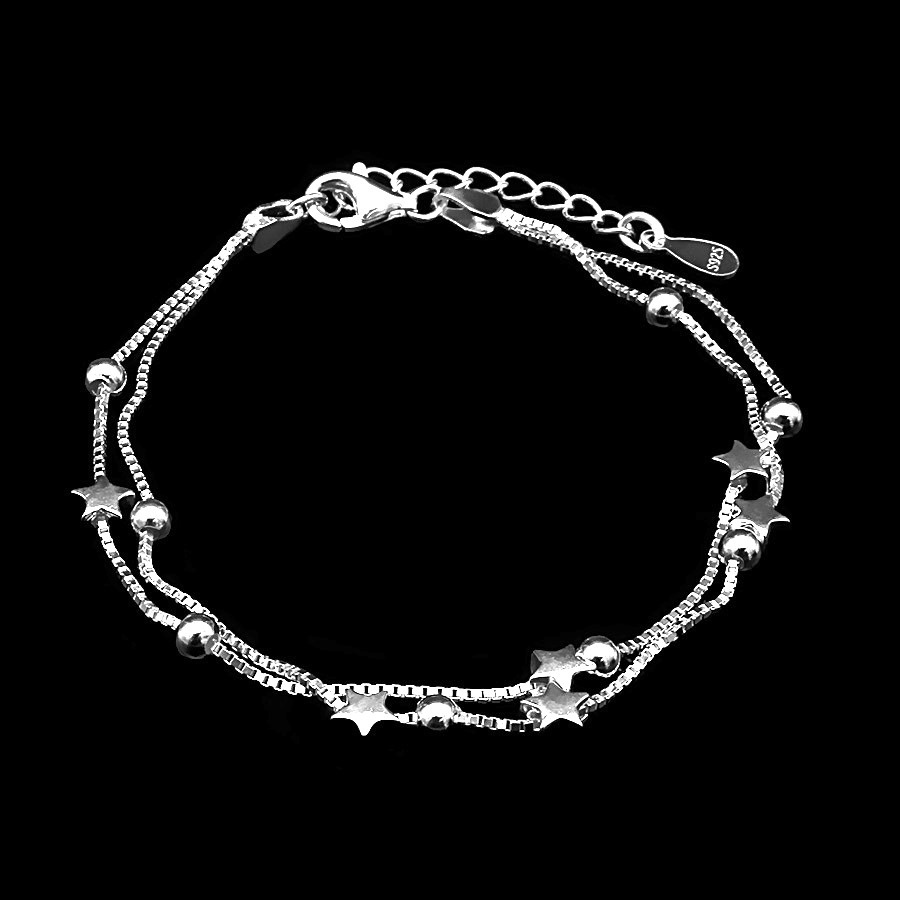 Vòng tay nữ BẠC HIỂU MINH LTU134A dây kép ngôi sao bạc chuẩn 925