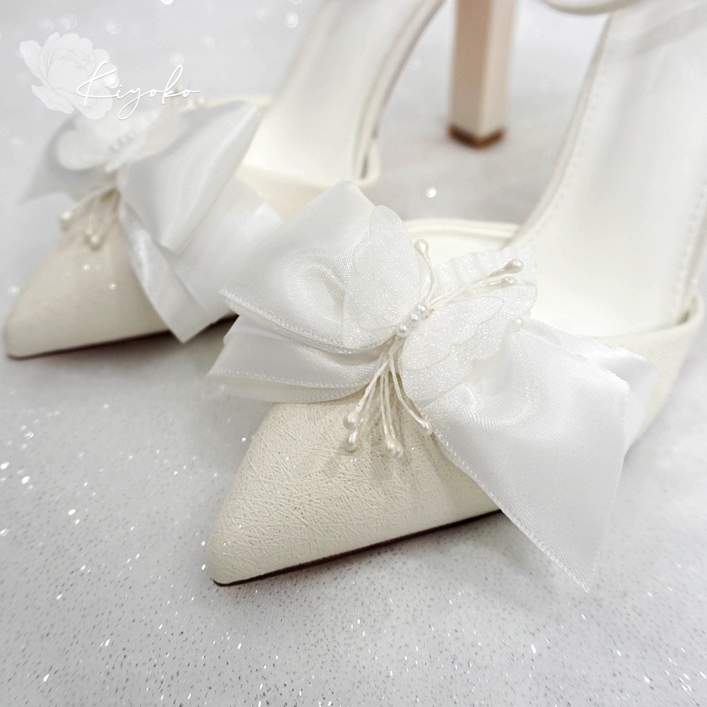 Giày cưới Kiyoko gót vuông có quai đính nơ satin cao 10cm | siêu chắc chân