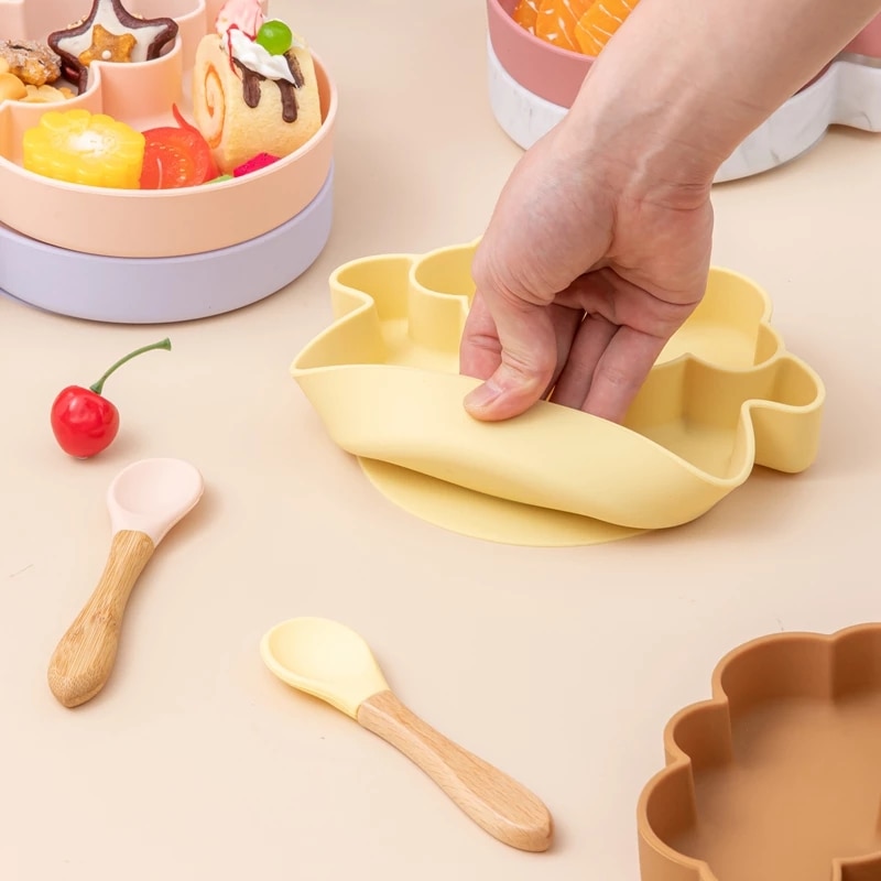 Set bát ăn và thìa bằng MAMIMAMIHOME silicon cao cấp hình cừu không thấm nước không chứa BPA cho bé