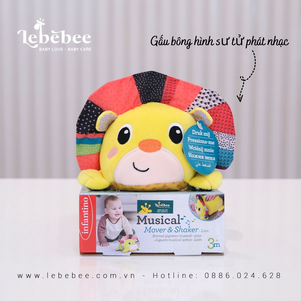 Đồ chơi Infantino-Musical mover &amp; shake lion-Gấu bông hình Sư tử - Phát nhạc hỗ trợ phát triển đa giác quan cho bé