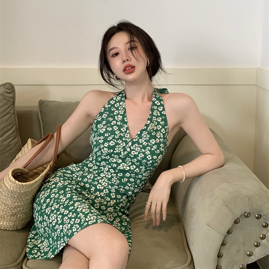 Đầm Perty 2 dây họa tiết hoa thời trang quyến rũ phong cách Hàn Quốc cho nữ