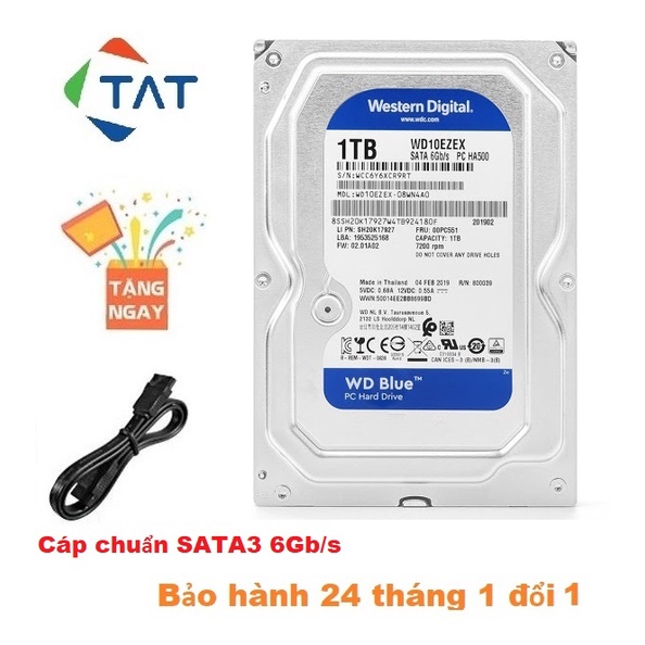 Ổ Cứng HDD 1TB WD Blue 7200RPM 3.5 inch Chính Hãng - Bảo hành 24 tháng