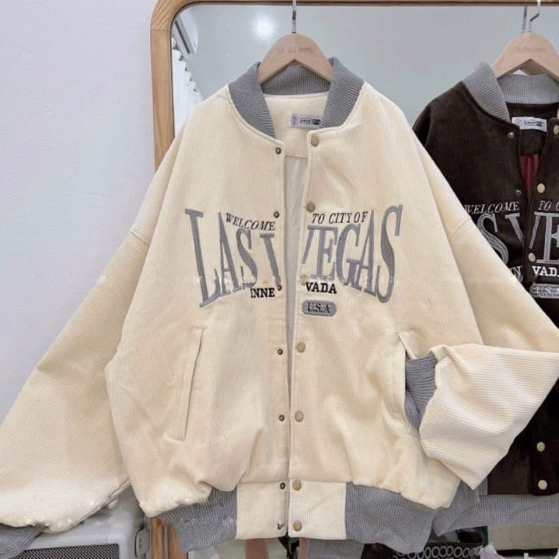 Áo bomber nhung tăm thêu LASVEGAS TC6