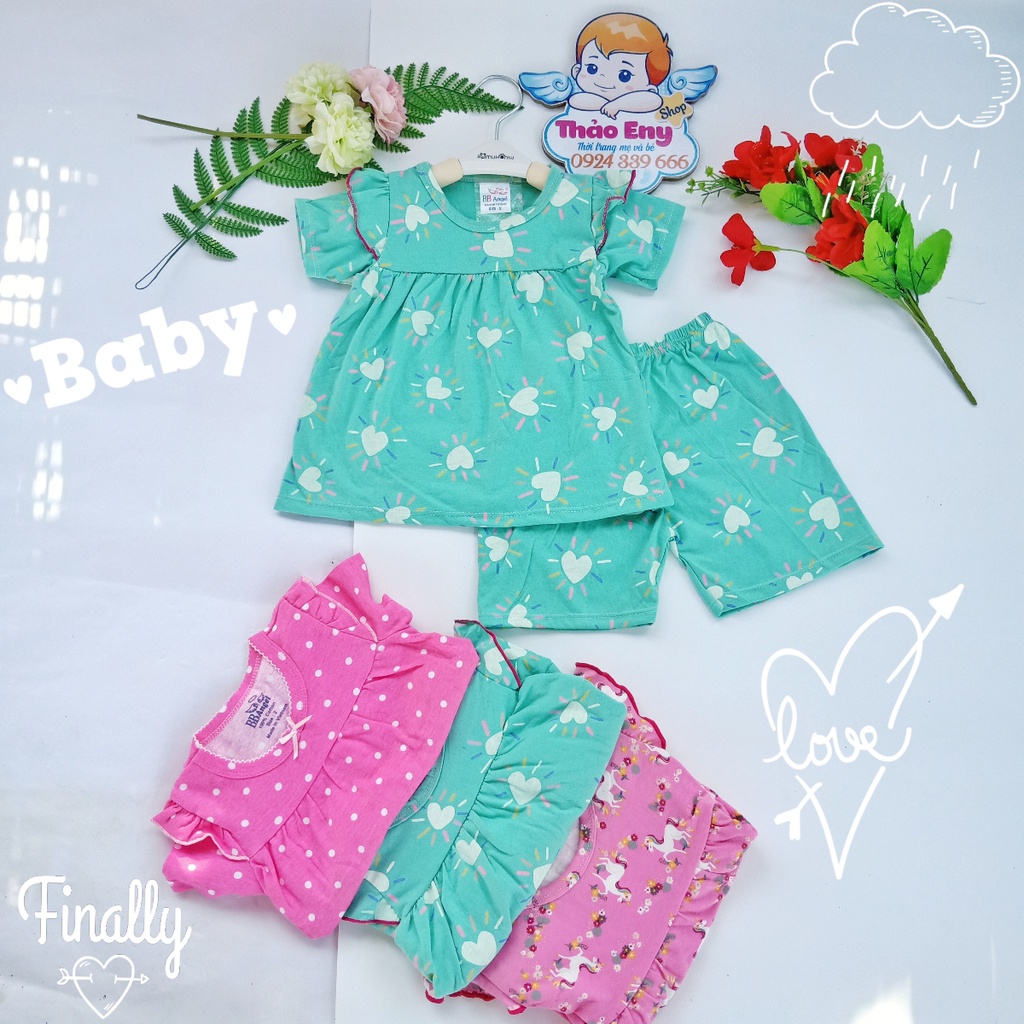 Bộ đồ bé gái VNXK 💞 Bộ cotton cộc tay bé gái bánh bèo babydoll tiểu thư bozip xuất dư