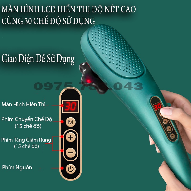 Máy Đấm Lưng Cầm Tay, Massage Cầm Tay không dây 6 Đầu Phiên Bản Cao Cấp 2021 (Bảo Hành 1 Năm)