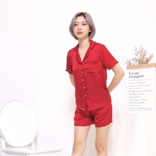 🔥 bộ pizama nữ phối viền chất lụa hàn cực đẹp🥰 bộ pizama đùi lụa nữ
