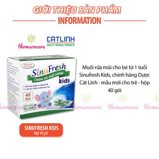 Muối rửa mũi cho bé từ 1 tuổi Sinufresh Kids, chính hãng Dược Cát Linh - mẫu mới cho trẻ - hộp 40 gói