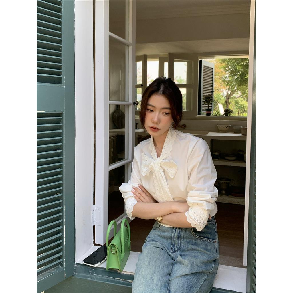 Áo Sơ Mi Trắng Cổ Đứng Thắt Nơ Phong Cách Pháp 66560