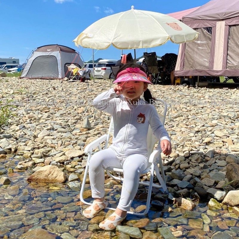 Ghế Xếp Đi Biển Kèm Ô Chống Nắng Họa Tiết Hoạt Hình Gấu Thỏ Style Hàn Quốc Cho Bé Yêu