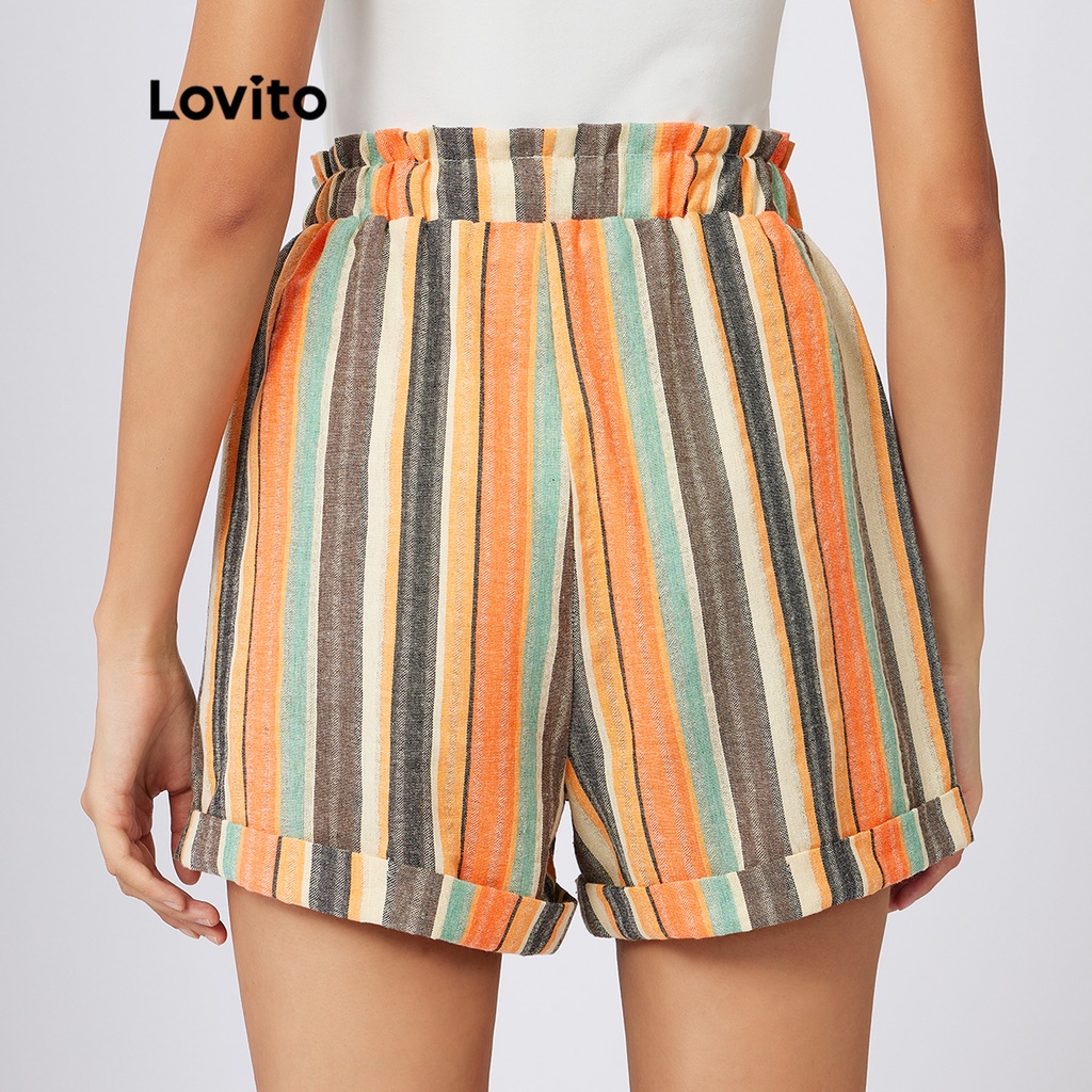 Lovito Quần short thun thắt lưng thun sọc thông thường L21AS028 (Nhiều màu)