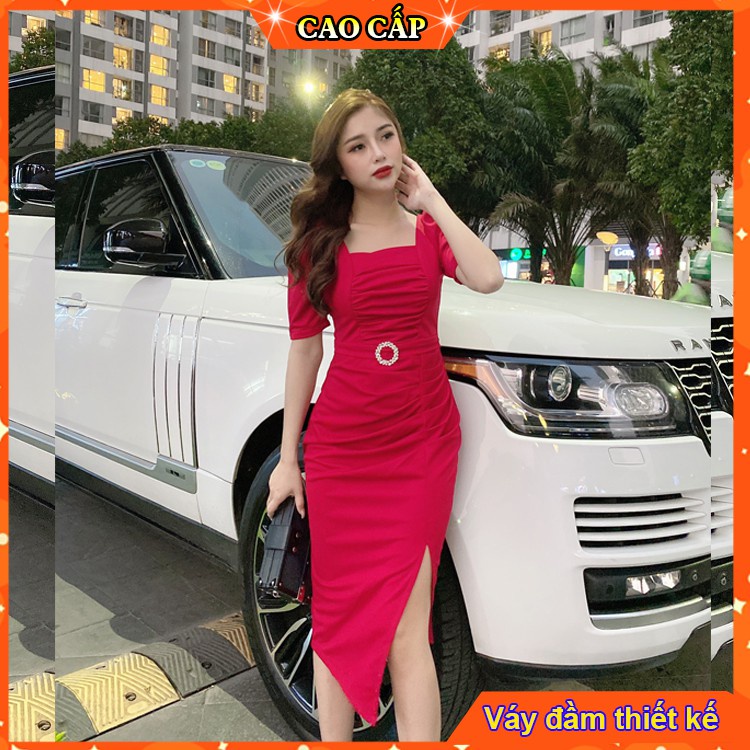 Đầm body dáng xẻ dự tiệc, cổ vuông,chân xẻ tay lỡ màu trắng ,đỏ,đen tôn lên vẻ đẹp quý phái