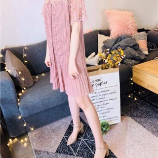 Đầm Bầu Ren Phối Voan Lụa Dập Ly Cao Cấp