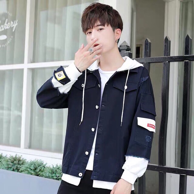 Áo khoác jean nam liền mũ phối nỉ nhiều mẫu thời trang | BigBuy360 - bigbuy360.vn