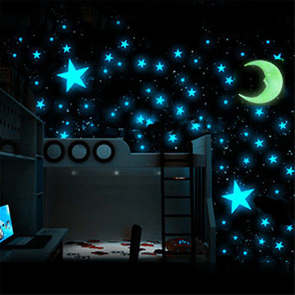 YIYU Miếng Dán Tường Dạ Quang Hình Mặt Trăng / Ngôi Sao Nhiều Màu Trang Trí Phòng Ngủ Diy