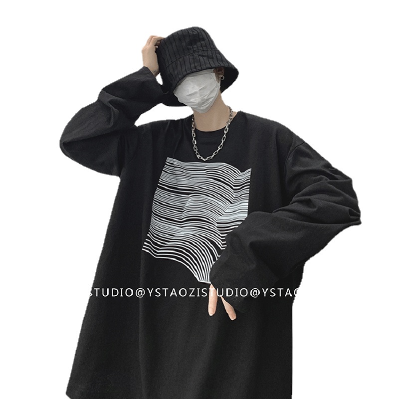 Áo Thun Tay Dài Dáng Rộng In Chữ Phong Cách Hip Hop Đường Phố Hàn Quốc Thời Trang Cho Nam size M-5XL