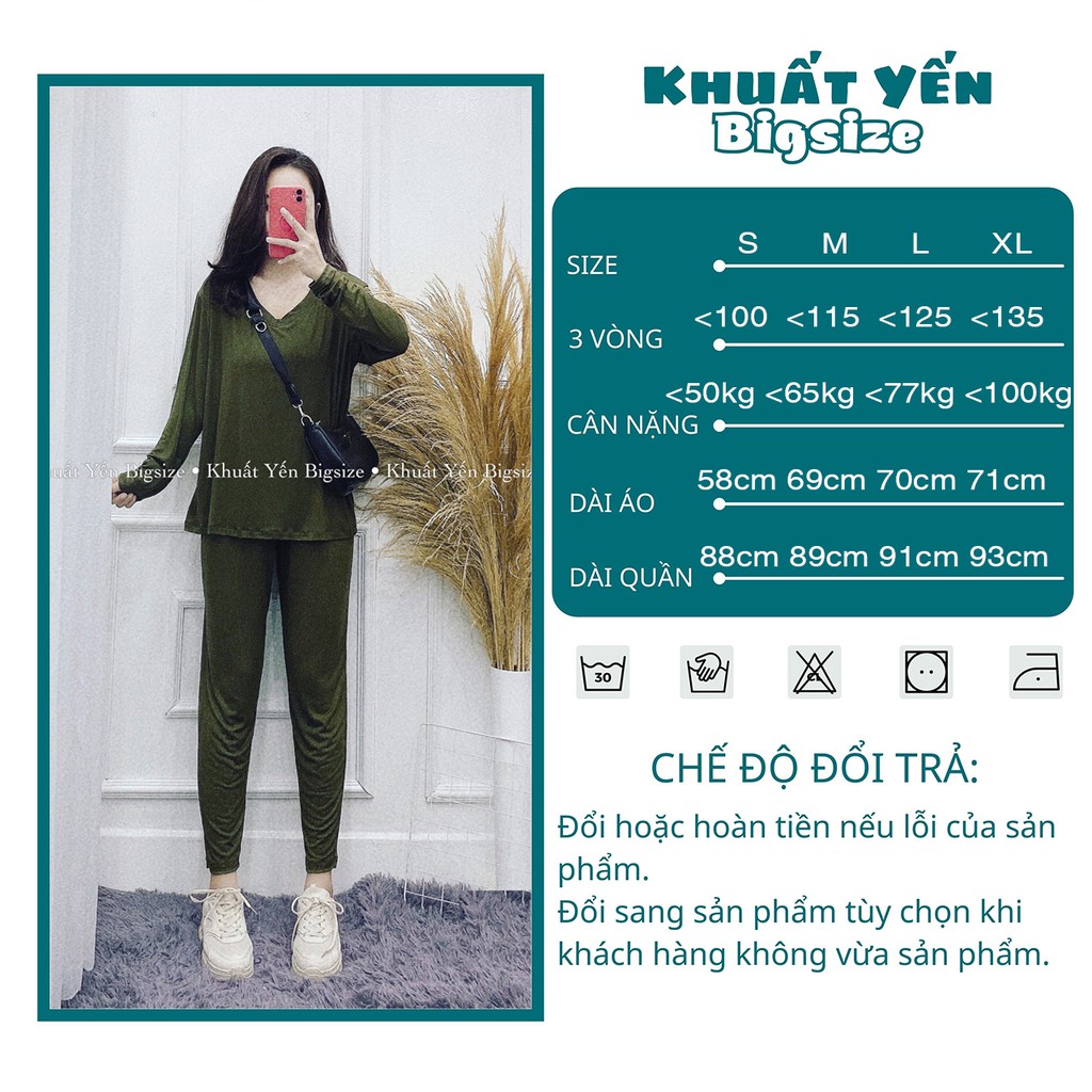 Set bộ quần set Bigsize thu đông cổ tim form rộng tay dài 50kg đến 100kg Khuất Yến