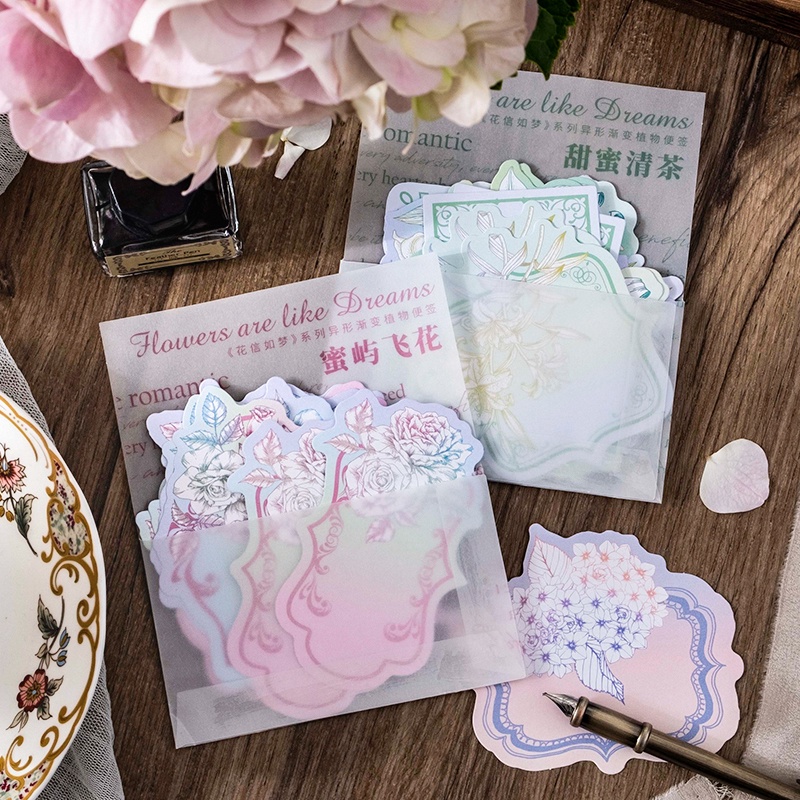 Set 20 Tấm Giấy Ghi Chú / Sổ Lưu Niệm DIY Hình Hoa Lá