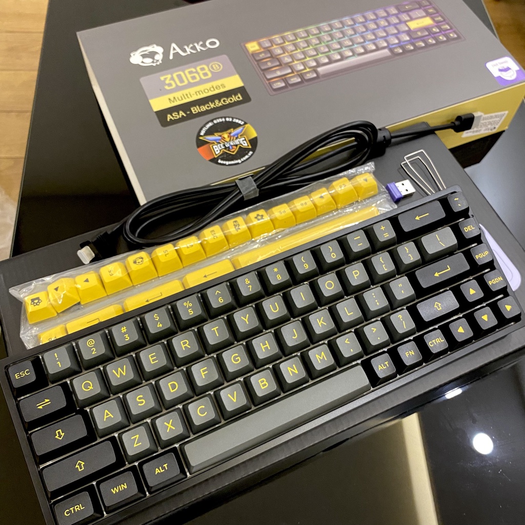 Bàn phím cơ không dây AKKO 3068B Multi-modes Black Gold - Led RGB - Hotswap tích hợp Foam tiêu âm