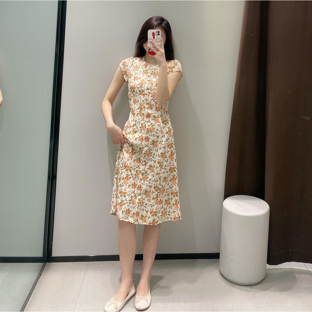 Zara Morocco full tag - Đầm Zara hoa nhí nâu cam xinh đẹp DH68ODG58N9 New