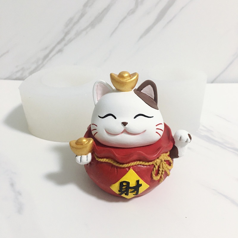 Bộ Khuôn Làm Bánh Hình Mèo May Mắn Ba Chiều Có Hương Thơm choc