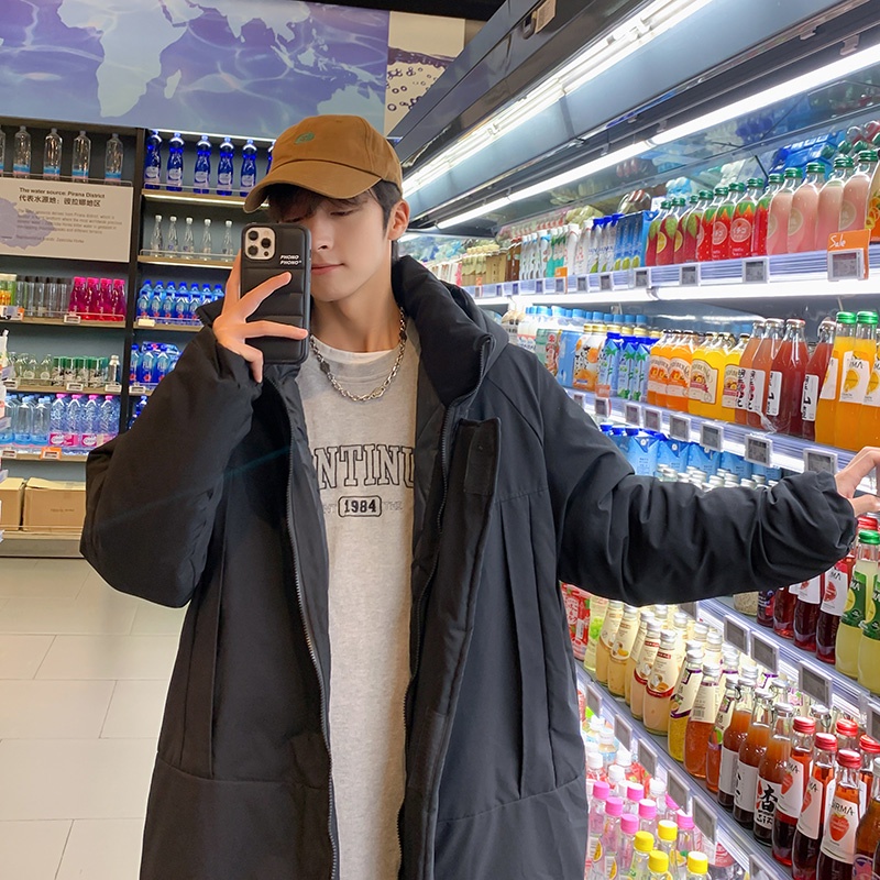 Áo phao nam dáng dài có mũ 2 màu dễ phối đồ dày ấm