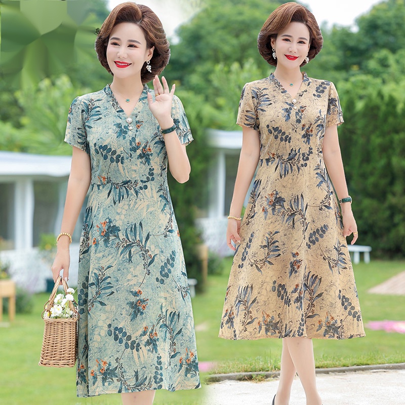 Đầm Chiffon In Hoa Thời Trang Mùa Hè Cho Phụ Nữ Trung Niên