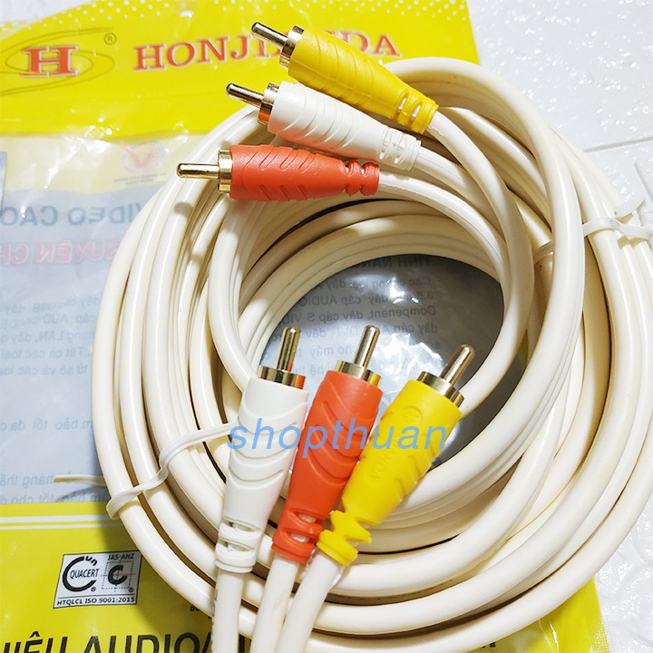 Dây Loa 6 Đầu Honjianda 5 Mét - Loại Tốt Dây Màu Trắng