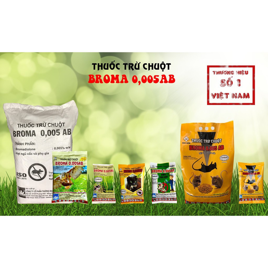 Thuốc diệt chuột Broma 0,005 AB (gói vàng), thuốc diệt chuột trộn sẵn thế hệ mới