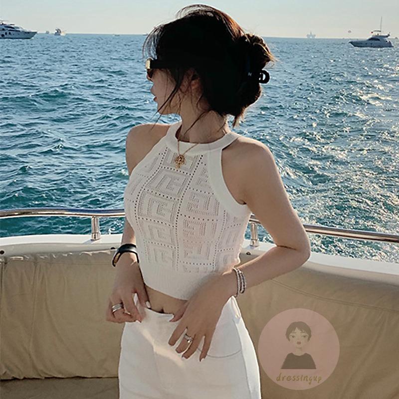 Áo Dệt Kim Không Tay Cổ Tròn Màu Sắc Thời Trang Mùa Hè Cho Nữ