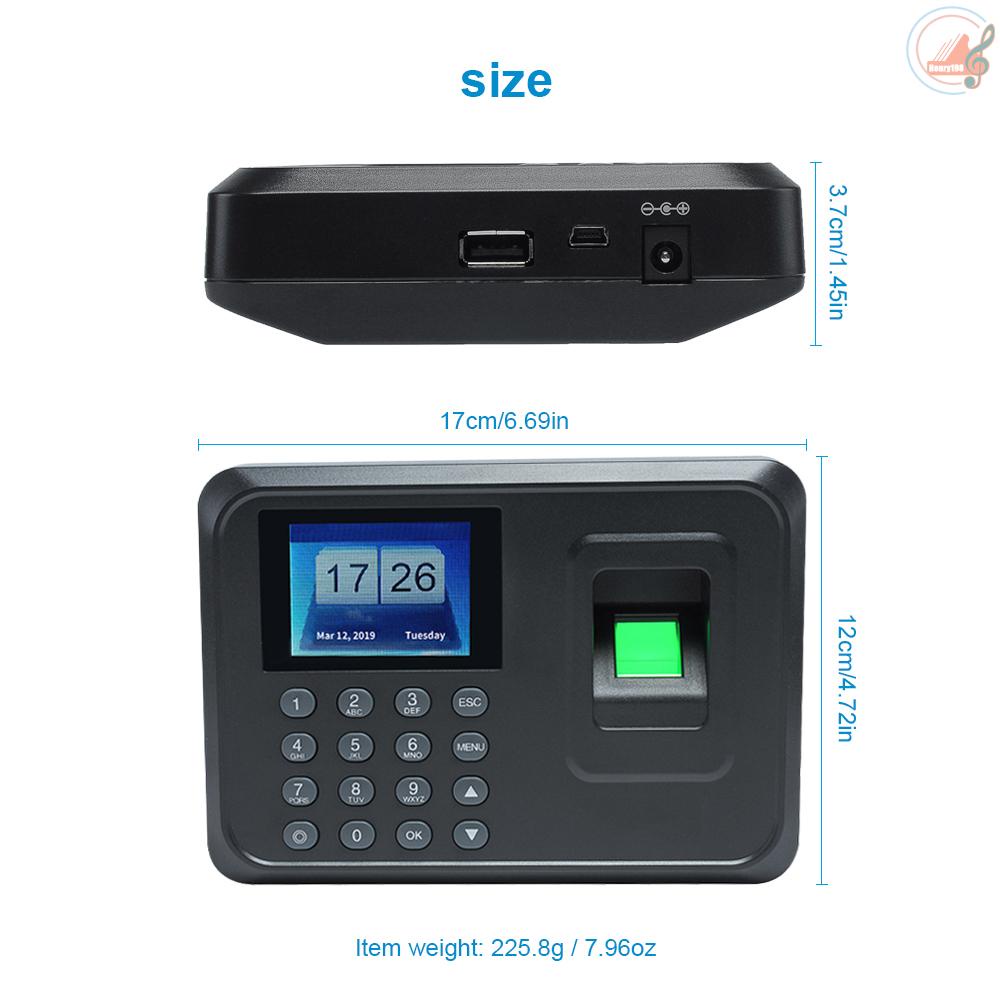 Intelligent Biometric Fingerprint Password Attendance Machine Employee Checking-in Recorder 2.4 inch TFT LCD Screen DC 5V Time Attendance Clock