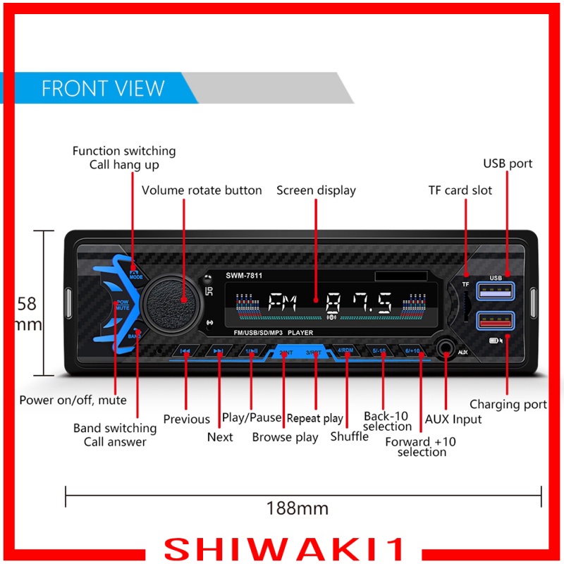 Máy Nghe Nhạc Mp3 Shiwaki1 12v Kết Nối Bluetooth Cổng Usb Có Điều Khiển Bằng Giọng Nói Cho Xe Hơi