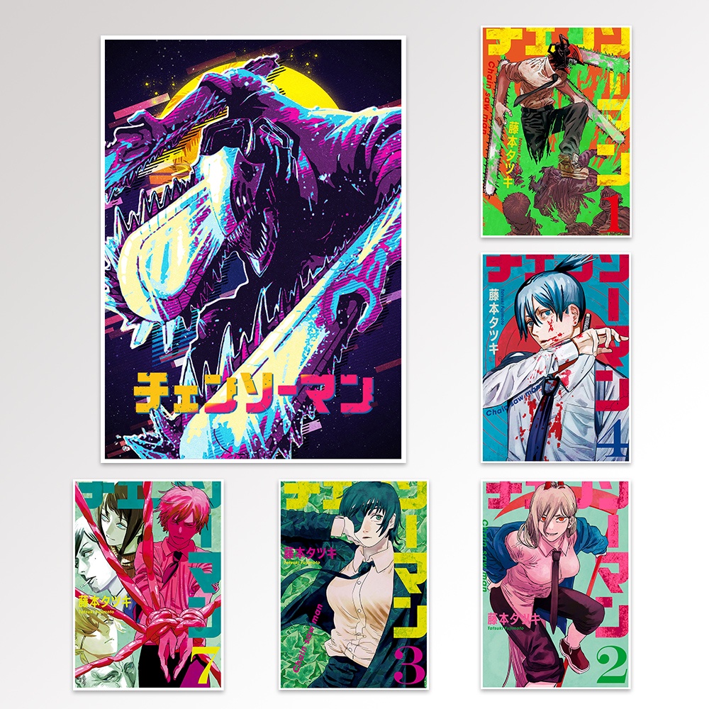 Poster Phim Hoạt Hình chainsaw man Phong Cách retro Trang Trí Nội Thất