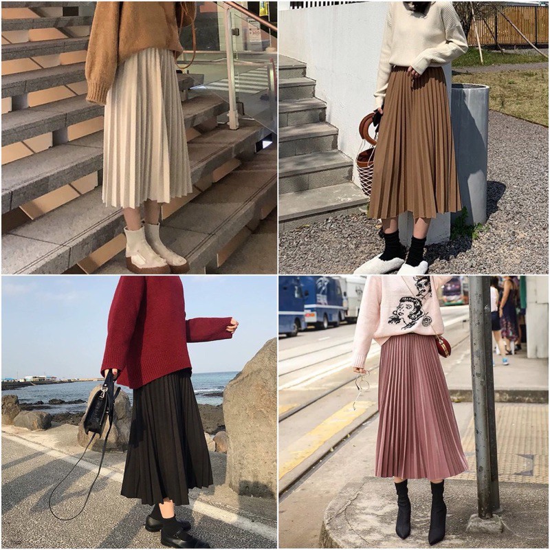 Chân váy xếp ly dáng dài