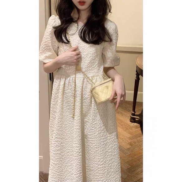 Đầm xoè công chúa baby doll dài tay phồng vải xốp nơ lưng be đen tím xinh xắn