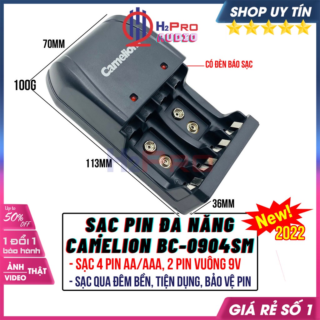 Sạc Pin Tiểu, Sạc Pin AA AAA Camelion BC-0904SM Chính Hãng, Nạp Pin Vuông 9V Đa Năng, Nạp Nhanh, Tiện Dụng-H2Pro Audio