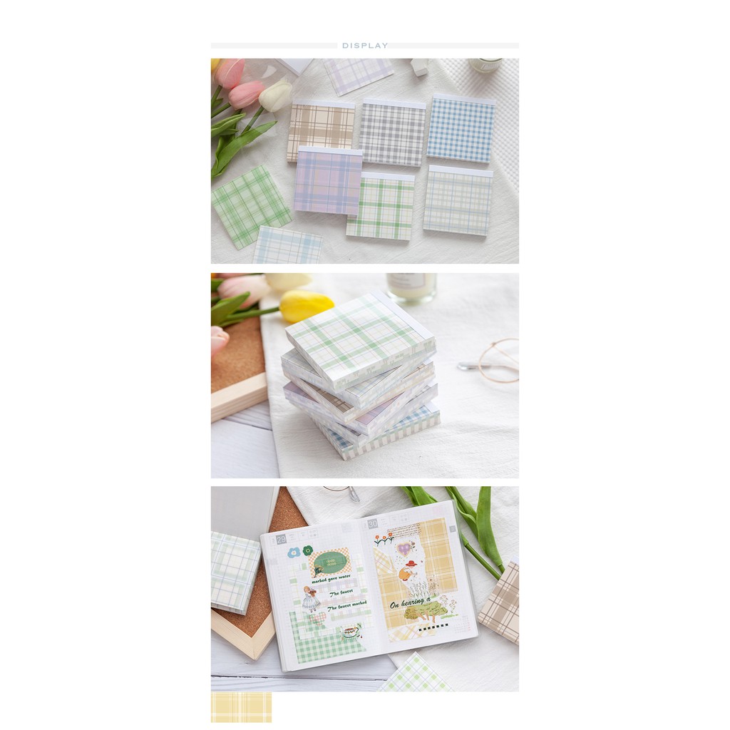 Giấy Note Kẻ CARO 💖 5 Mẫu 100 Tờ Giấy Ghi Chú Paper Dyeing - Gingham Hàn Quốc Phụ Kiện Bullet Journal