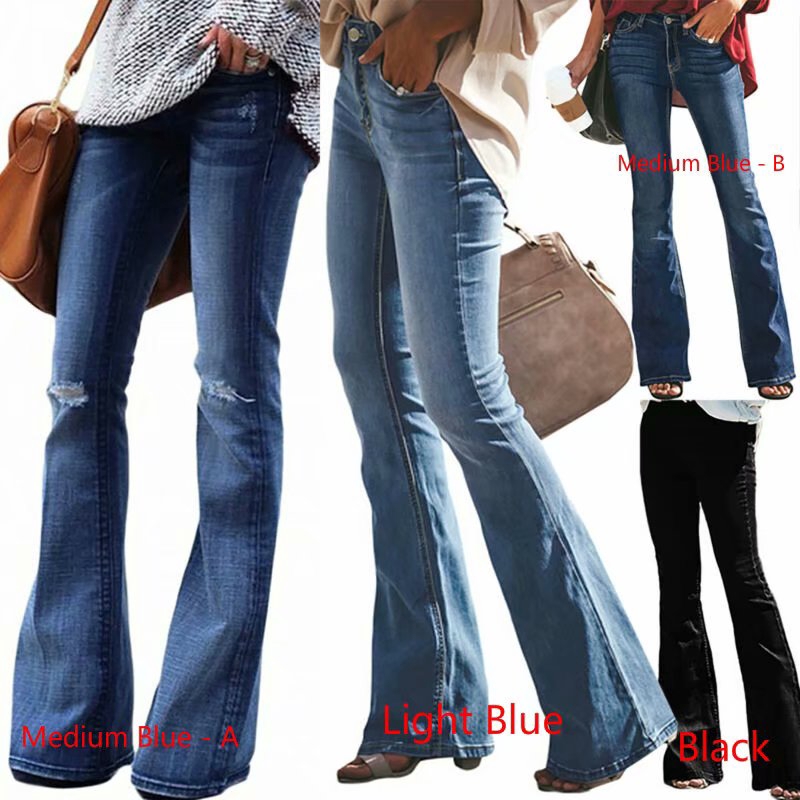 Quần jean dài thiết kế ống loe thời trang cho nữ