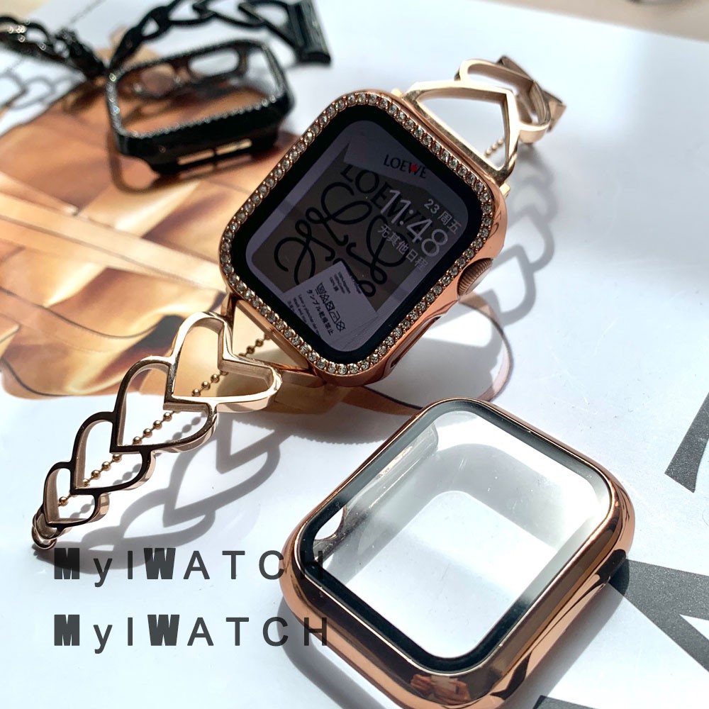 Dây đeo bằng thép không gỉ đính đá lấp lánh thích hợp cho đồng hồ Iphone Iwatch Series 4 3 2 1 38/40/42/44mm