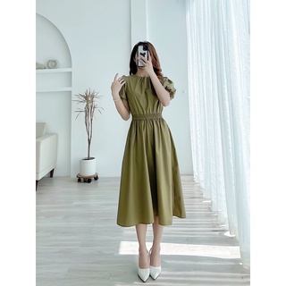 VN708 - VÁY DÁNG DÀI CHUN EO CỔ DÚM 3M