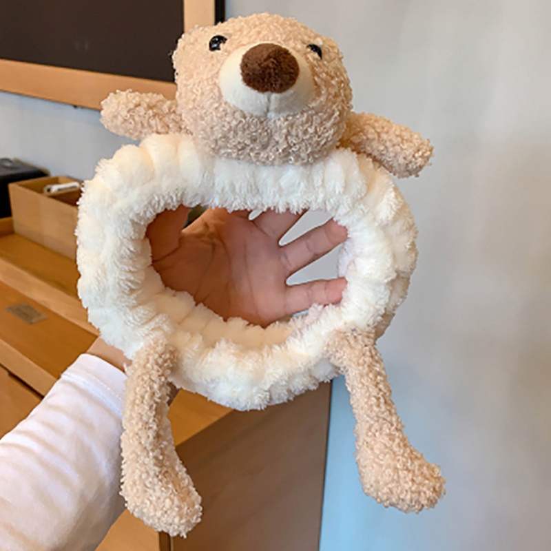 Băng Đô Cài Tóc Lông Xù Co Giãn Hình Gấu Hoạt Hình Cho Nữ