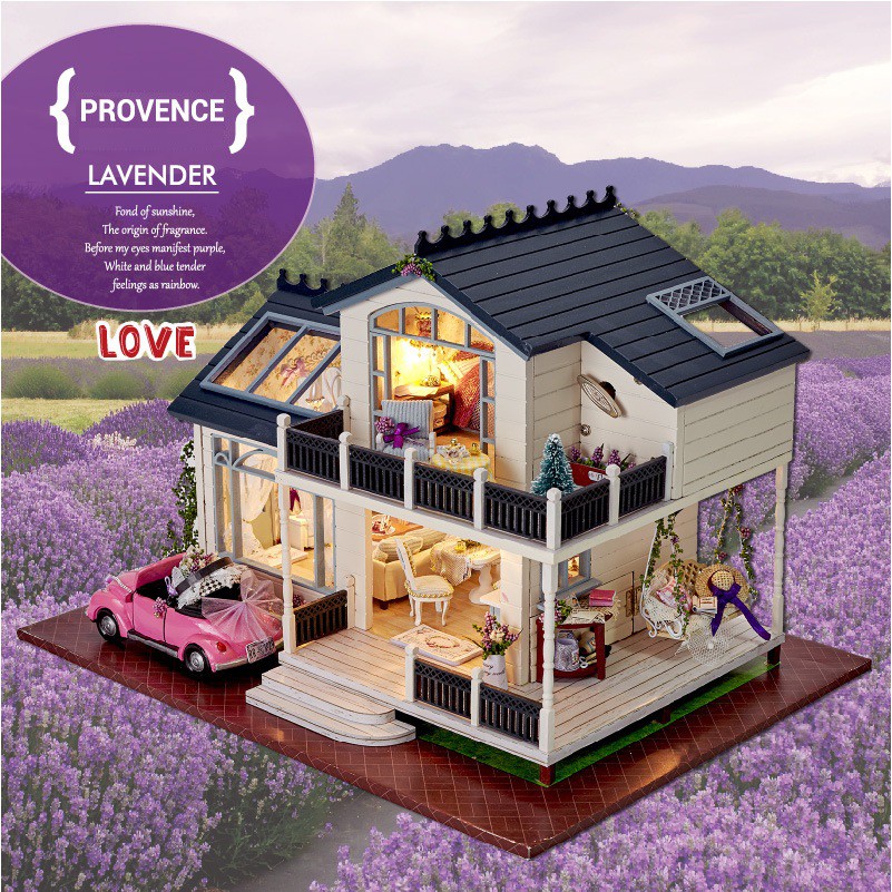 Mô hình nhà búp bê DIY Doll House Miniature_ Wisdom House Provence _Tặng TẤM CHE BỤI + KEO + CÓT NHẠC + CAR