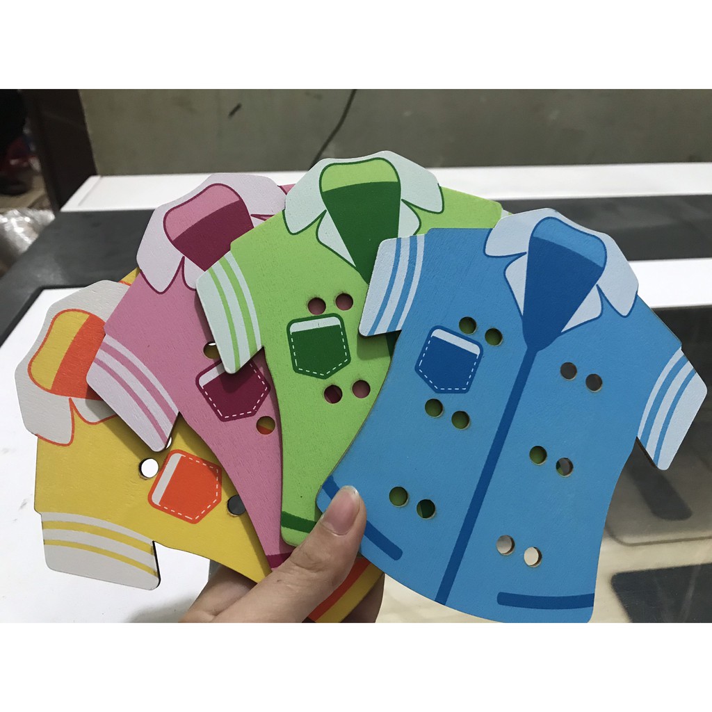 Set 2 Áo Khung Gỗ Dụng Cụ Hỗ Trợ Bé Phát Triển Kỹ Năng Vận Động Tinh