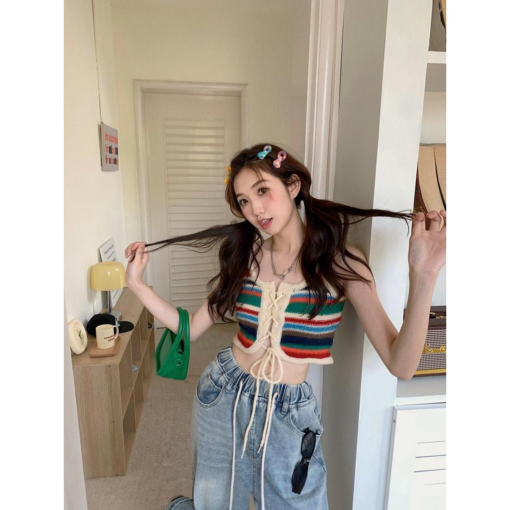 63608 Hot Girl Sọc Áo Vest Kỳ Nghỉ Hàng Đầu