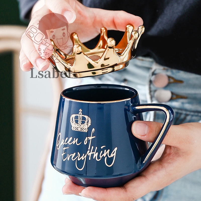 Queen of Everything Mug With Crown Lid and Spoon Ceramic Coffee Cup Gift for Girlfriend Wife