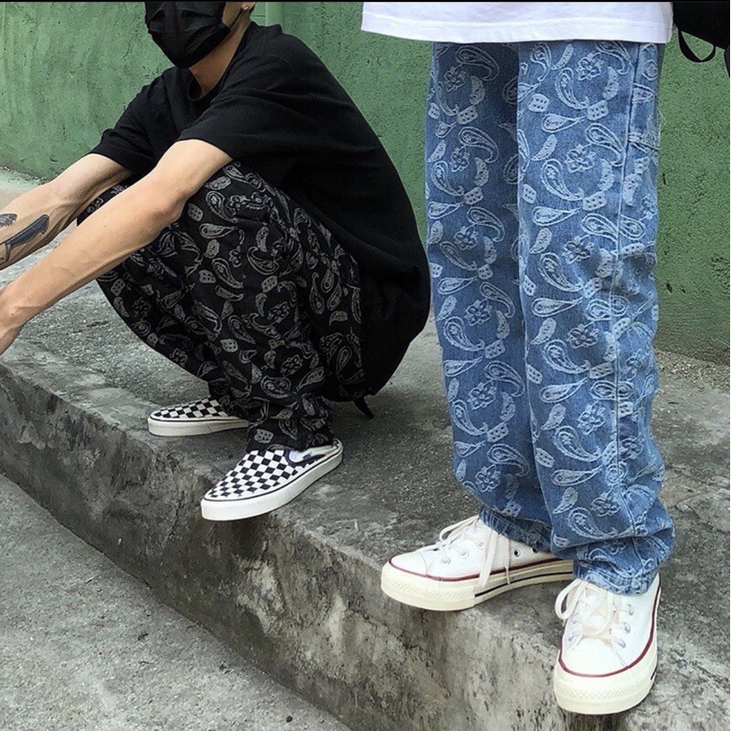 Jeans hiphop hoạ tiết bandana phong cách hiphop streetwear quần bò denim Chaiko Studio
