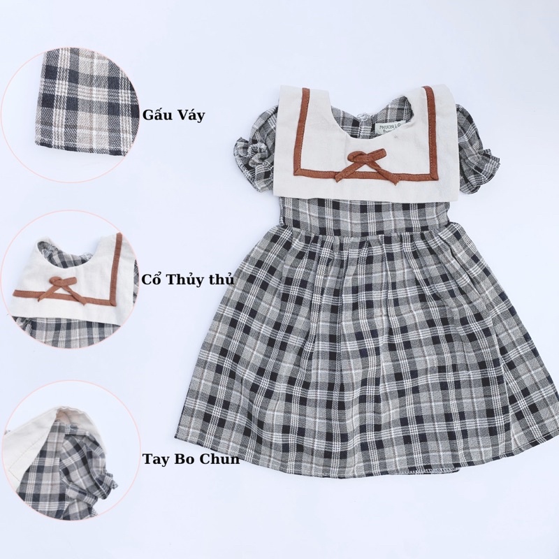 Váy bé gái kẻ cano cổ thuỷ thủ ROYAL KIDS Đầm xòe công chúa cho bé