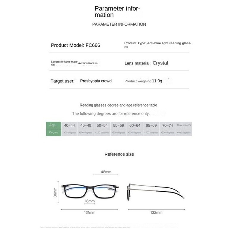【+100°~+400°Mắt Kính Đọc Sách Siêu Nhẹ Và Siêu Mỏng Chống Ánh Sáng Xanh Chống Mệt Mỏi Thoải Mái Cho Nam Và Nữ
