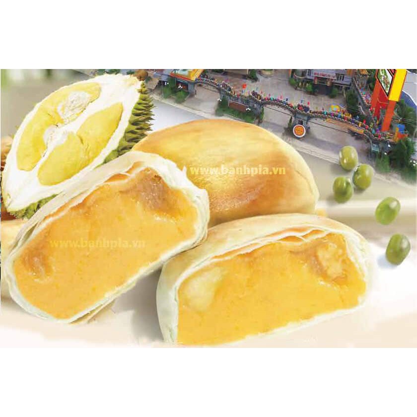 Bánh pía chay Bánh chay nhân đậu xanh sầu riêng Tân Huê Viên hộp 4 bánh gói 400g