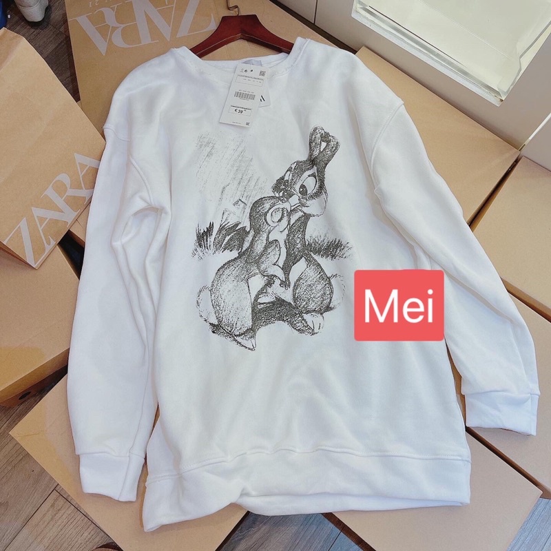 Áo nỉ da cá Zara xuất dư Thỏ disney dáng giấu quần form áo xuông rộng
