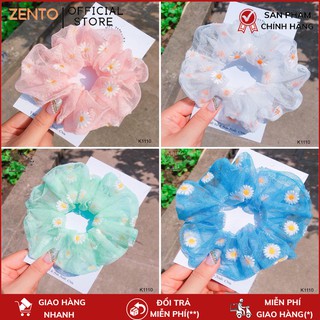 Dây buộc tóc, cột tóc vải scrunchies ren lưới hoa cúc hot trend mix đầm nữ, váy công chúa xinh xắn ZENTO